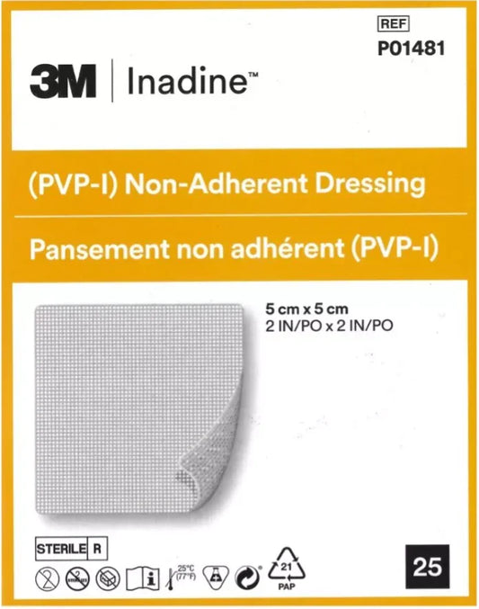 3M Inadine Povidone Iodine (PVP-I) Non-Adherent Dressing 5cm x 5cm | P01481