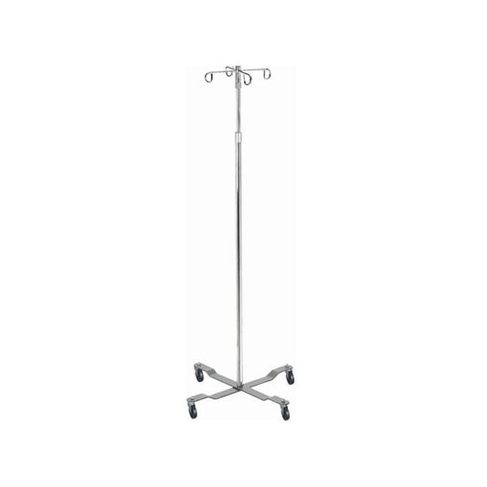 Drive Medical Economy IV Pole – Removable 4-Hook Top, Convertible, Chrome, 40"–82"