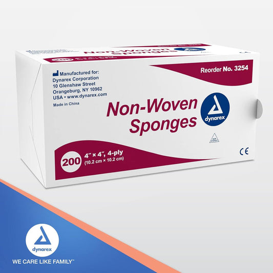 Dynarex Non-Sterile Non Woven Sponge, 4x4 Inch, 200 Count