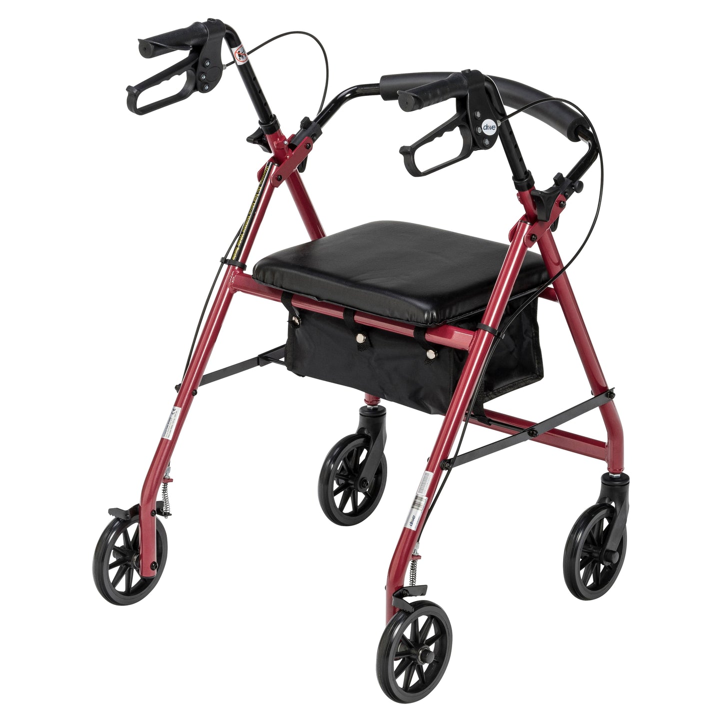 Walker Rollator with 6" Wheels, Fold Up Removable Back Support and Padded Seat, Red