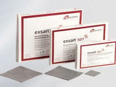 Exsalt product packaging including boxes and labels on a white background
