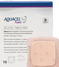 Foam Dressing With Silver Aquacel Ag Extra 10Cm x 10Cm Square (4" x 4") Sterile