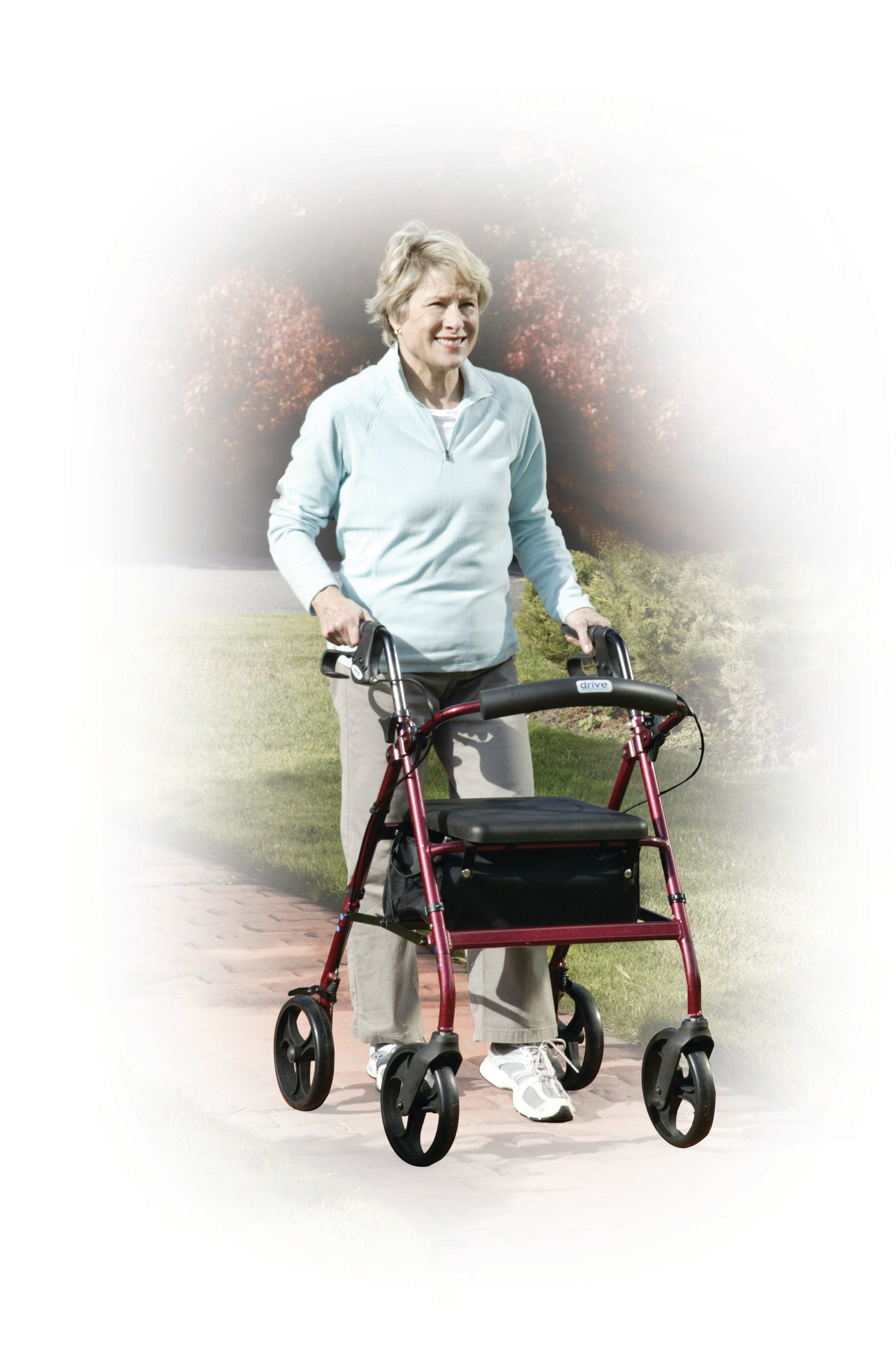 Aluminum Rollator with Fold Up and Removable Back Support and Padded Seat, Red