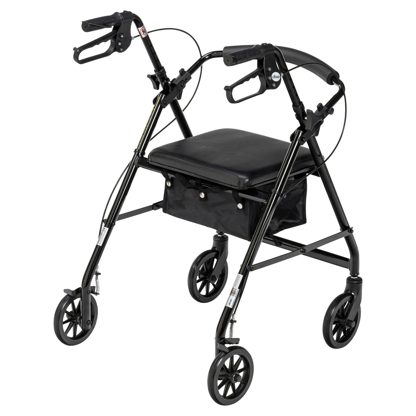 Walker Rollator with 6" Wheels, Fold Up Removable Back Support and Padded Seat, Black