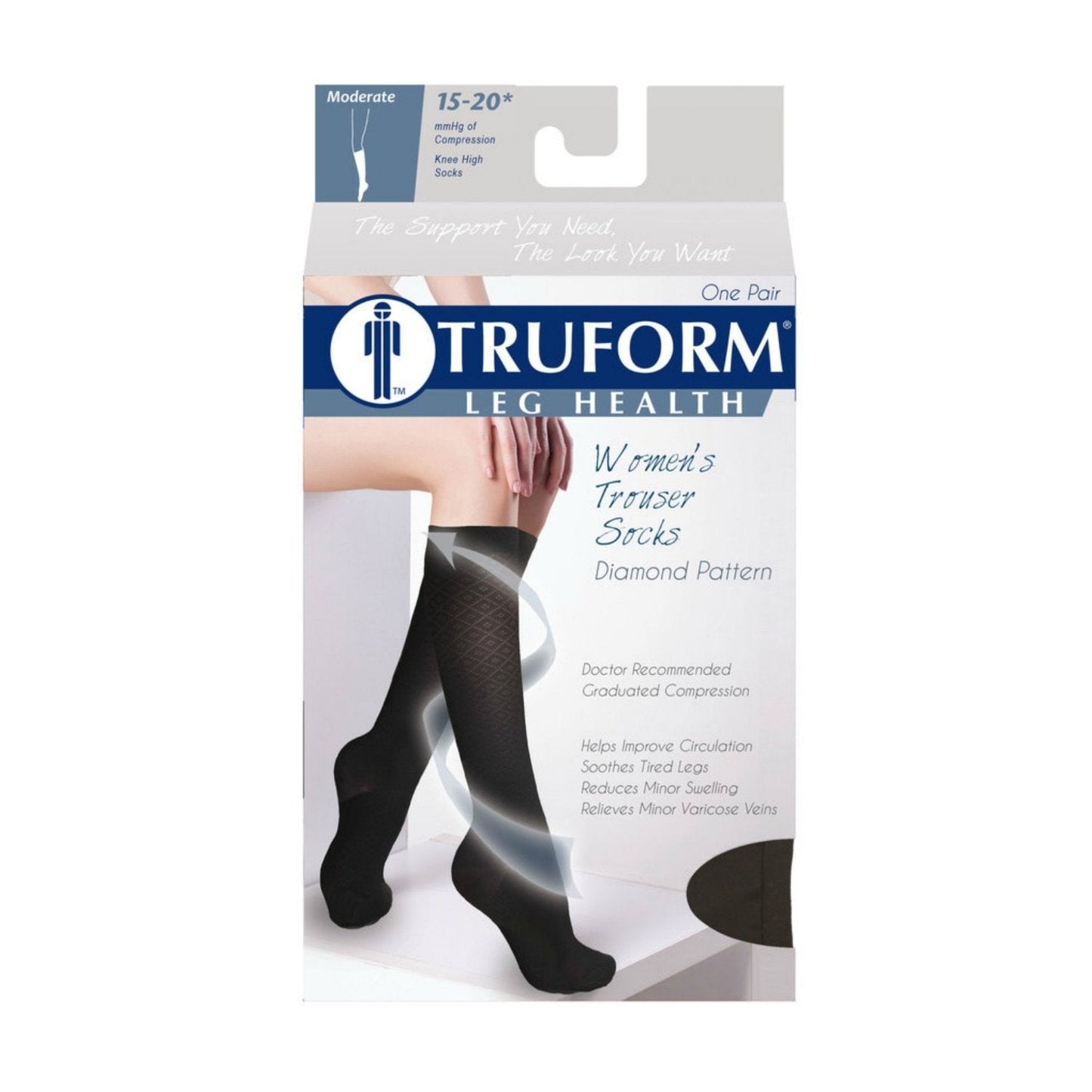 Ladies' Socks Diamond Pattern Knee High Closed Toe 15-20 mmHg