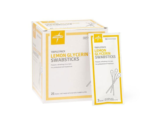 Medline 4" Lemon Glycerine Swabs – Box of 25 (3 per Pack)