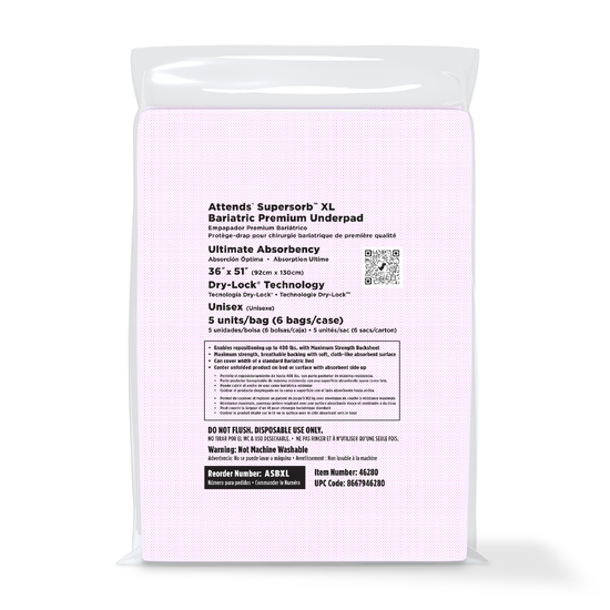 Attends Supersorb XL Bariatric Underpad – 36" x 51", Dry-Lock®, 400 lb Repositioning, 5/pkg