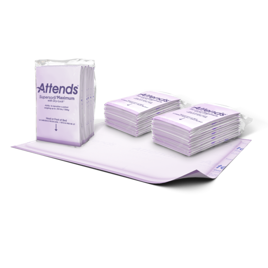 Attends Supersorb Maximum Underpad – 30" x 36", Dry-Lock®, Breathable Backing, 350 lb, 5/pkg