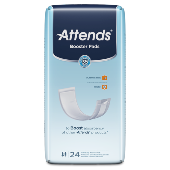 Attends Booster Pads – Extra Absorbency, Odor-Blocking, Made in USA, 24/pkg (3.74" x 11.22")