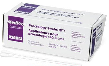 Proctology Swab – 8 In, Non-Sterile, Large Rayon Tip, Plastic Shaft (Box of 100)