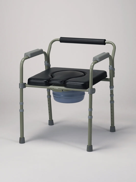 Padded Folding Commode Chair – MOBB, 300 lb, Seat Height 15"–21", Front & Back Access