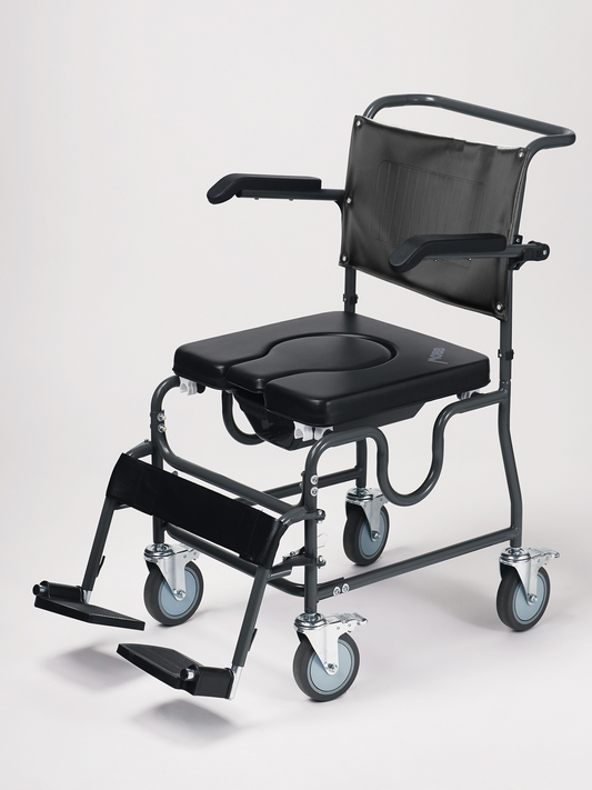 4 Way Padded Steel Commode Chair with Wheels: MHSCMW-3