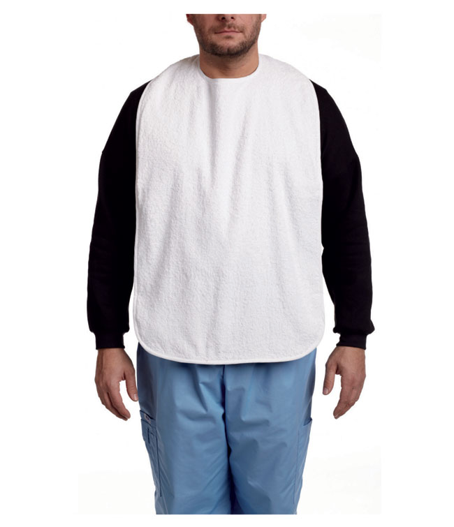 Terry Cloth Bib w/ snaps (white): MHBS-WH