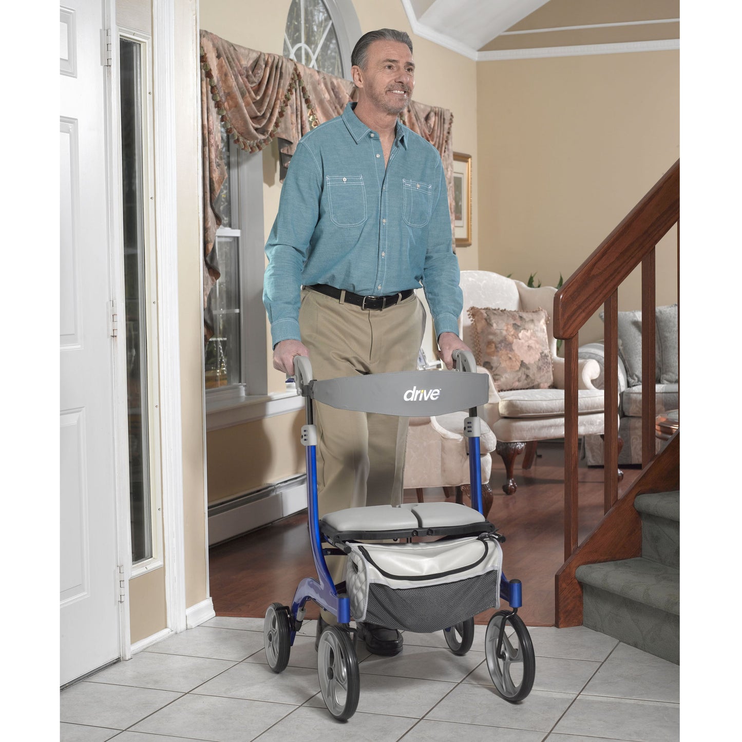 Nitro DLX Euro Style Walker Rollator, Sleek Blue