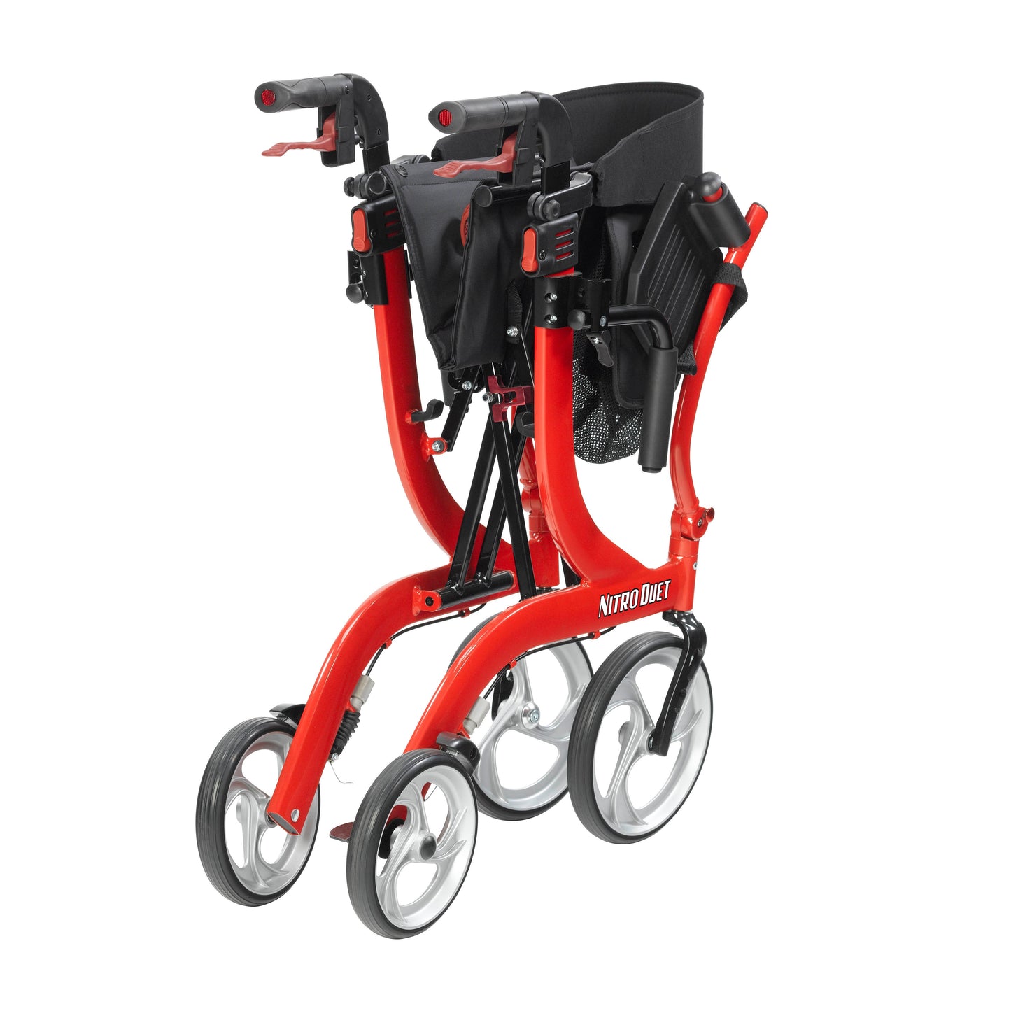 Nitro Duet Dual Function Transport Wheelchair and Rollator Rolling Walker, Red