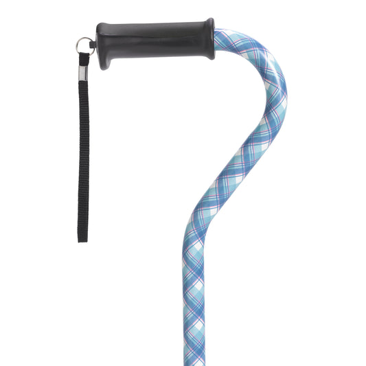 Adjustable Height Offset Handle Cane with Gel Hand Grip, Plaid