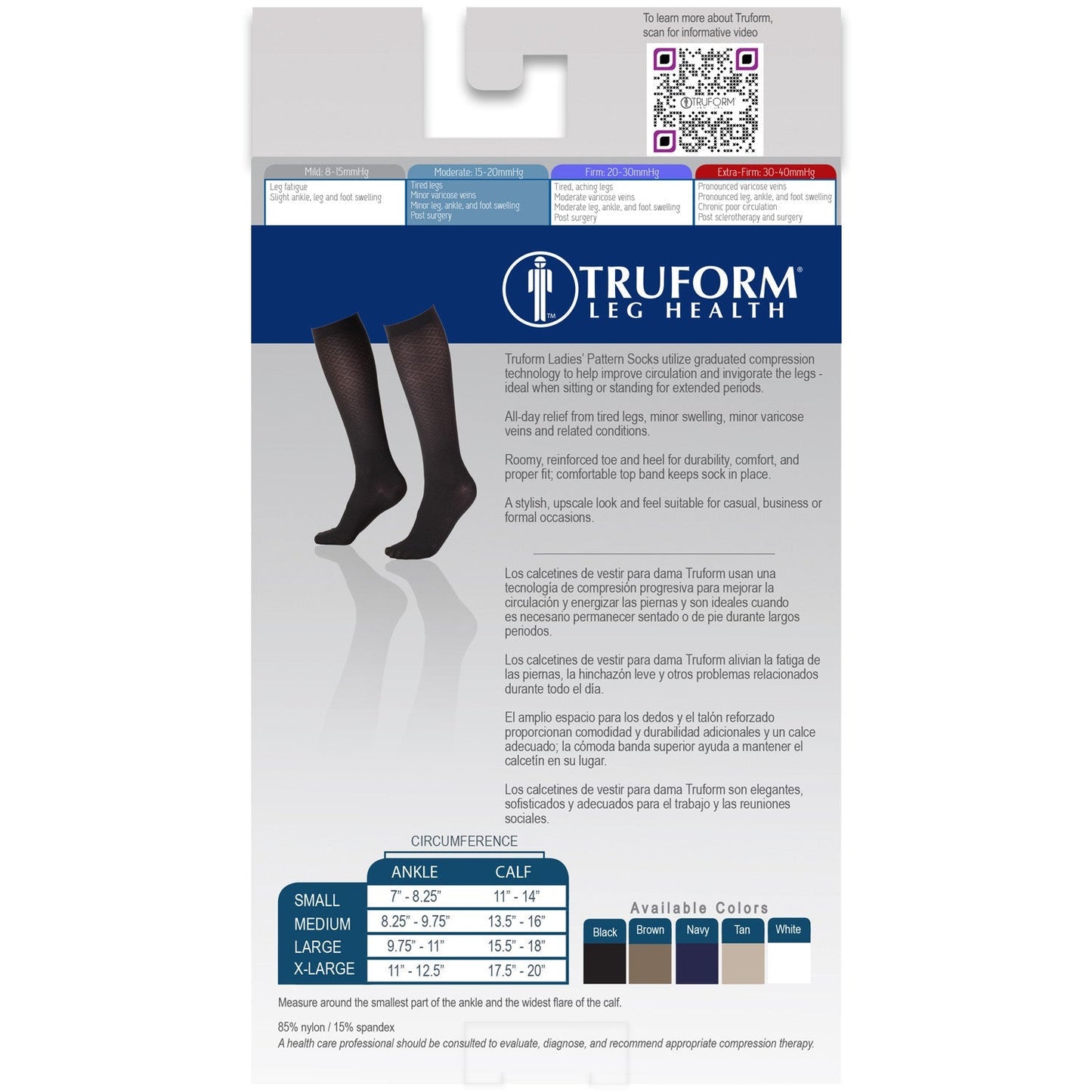 Ladies' Socks Diamond Pattern Knee High Closed Toe 15-20 mmHg