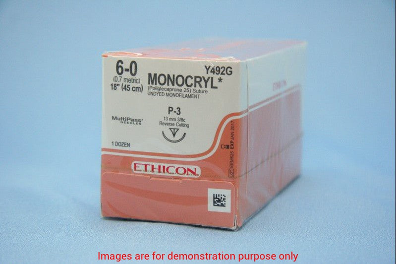 Suture Plastic P-3 Needle Monocryl Undyed Mono Size 6 18Inch