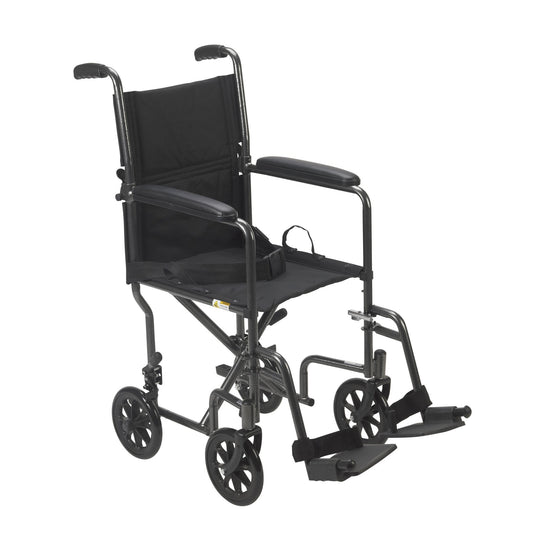 Drive Medical Lightweight Steel Transport Wheelchair, Fixed Full Arms | 19" or 17" seat