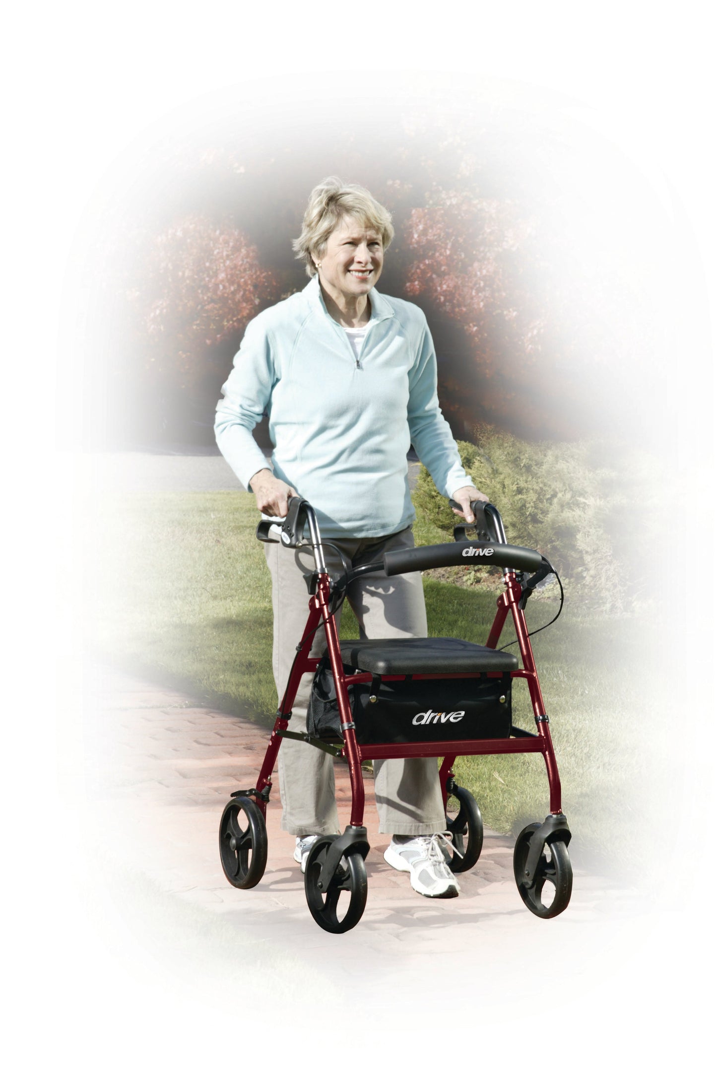 Walker Rollator with 6" Wheels, Fold Up Removable Back Support and Padded Seat, Red