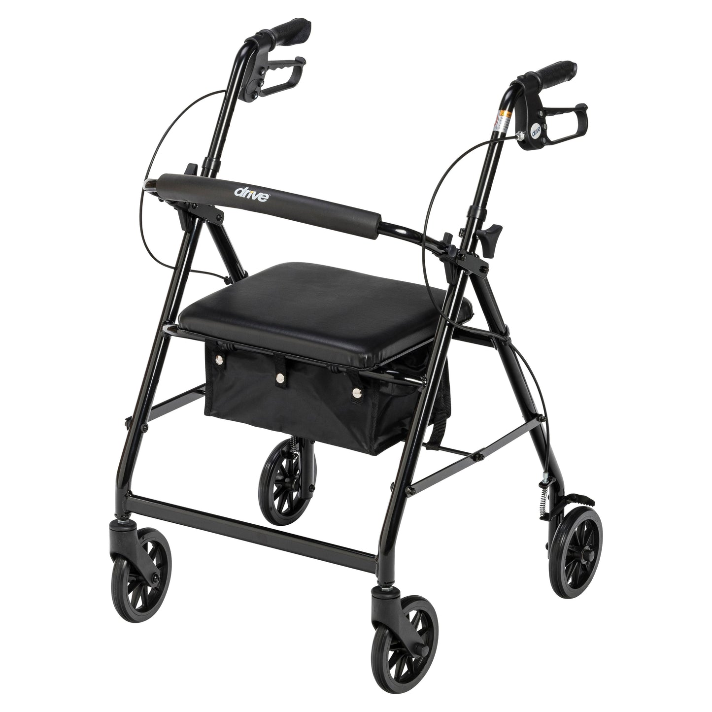 Walker Rollator with 6" Wheels, Fold Up Removable Back Support and Padded Seat, Black