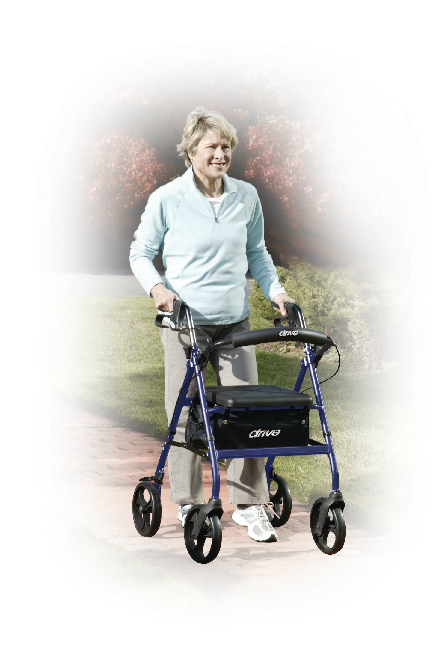 Walker Rollator with 6" Wheels, Fold Up Removable Back Support and Padded Seat, Blue