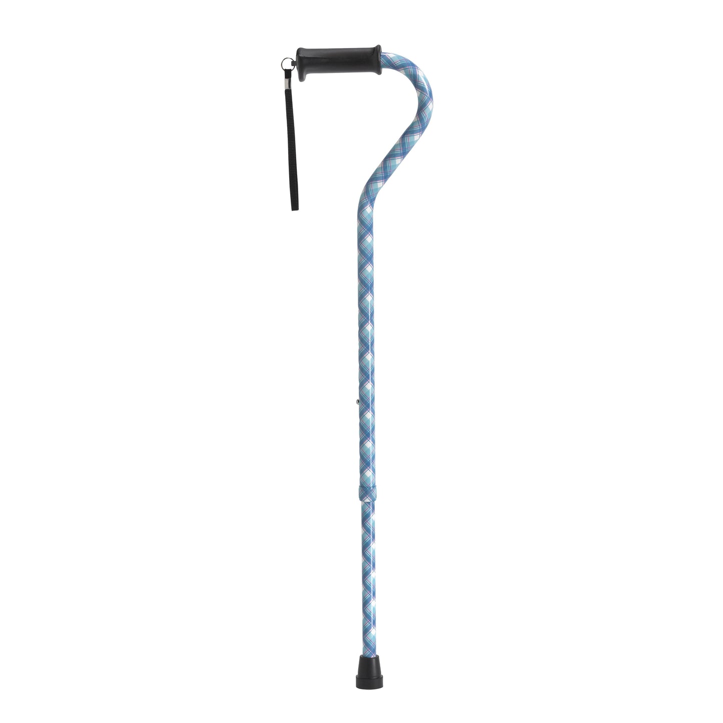 Adjustable Height Offset Handle Cane with Gel Hand Grip, Plaid