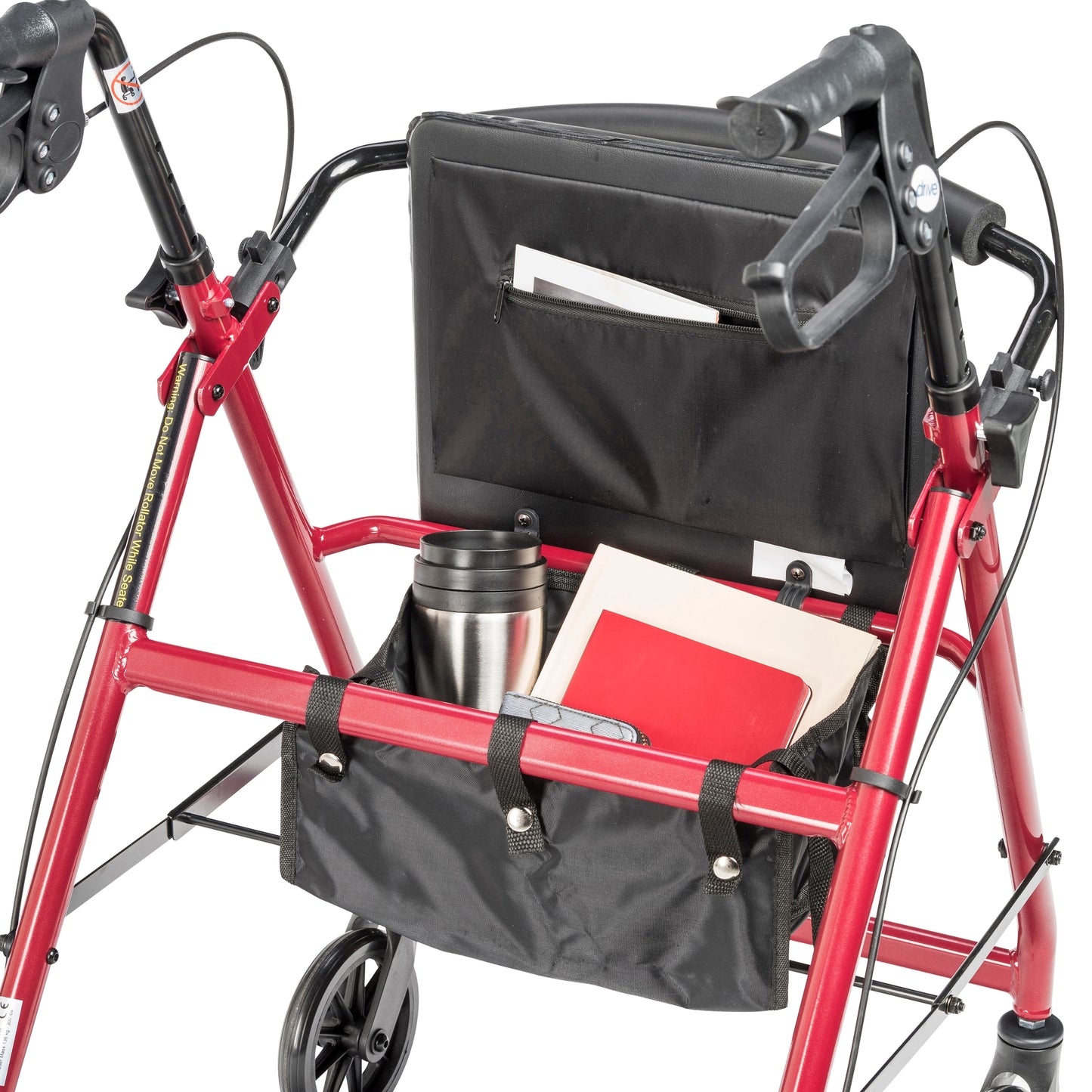 Aluminum Rollator with Fold Up and Removable Back Support and Padded Seat, Red