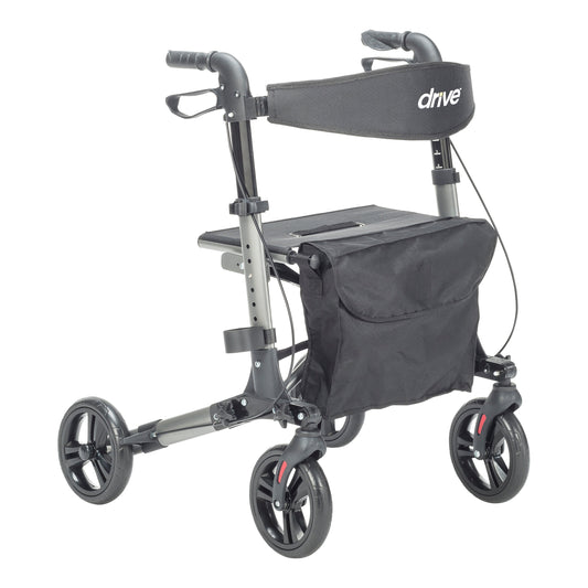 Compact Folding Rollator Rolling Walker, Grey/Black