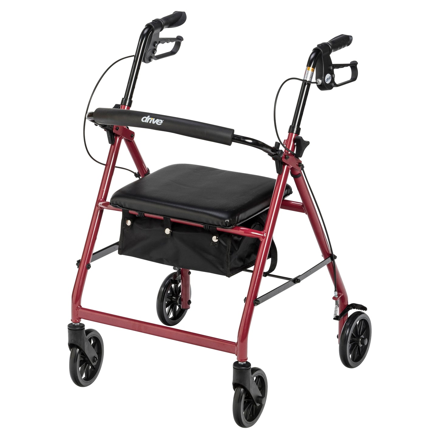 Walker Rollator with 6" Wheels, Fold Up Removable Back Support and Padded Seat, Red