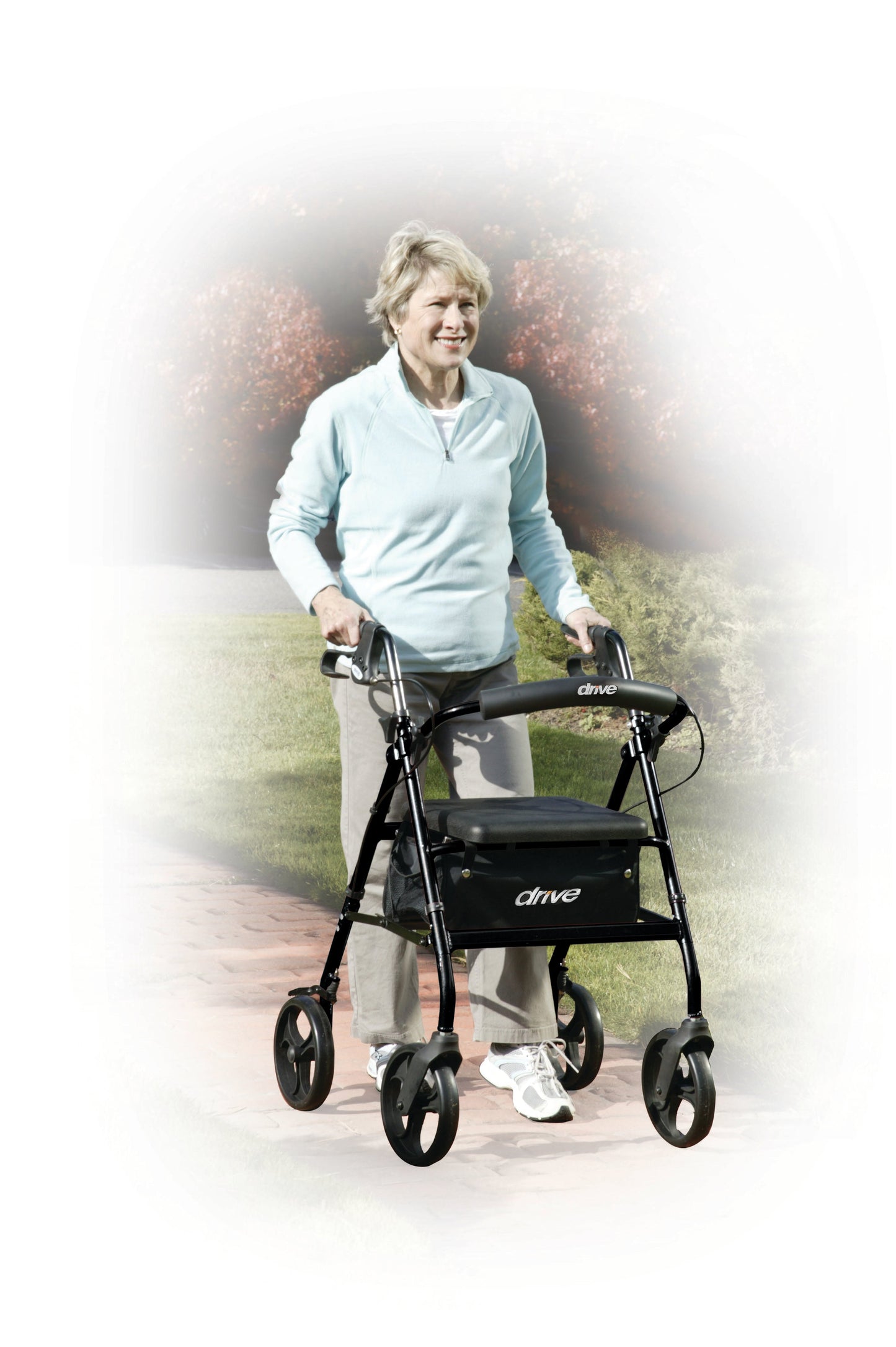 Walker Rollator with 6" Wheels, Fold Up Removable Back Support and Padded Seat, Black